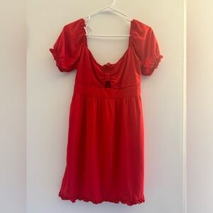 Guess Red Sweetheart Keyhole Puff Sleeves Mini Dress Size Small